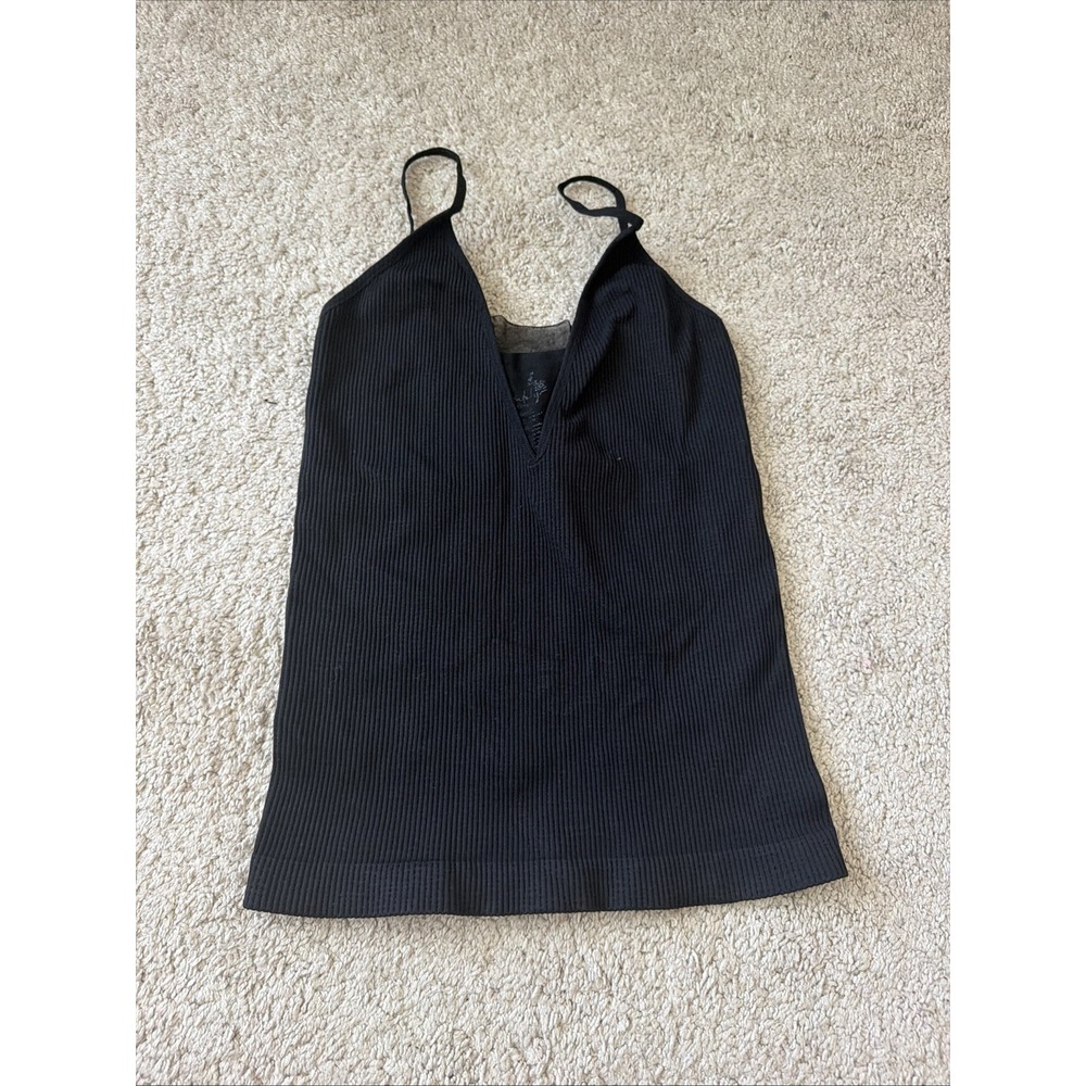 Intimately Free People Come Around Tank Top M/L Black Ribbed V-Neck Mesh Cami